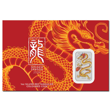 2026 Golden Dragon Rectangular Coloured 1oz Silver