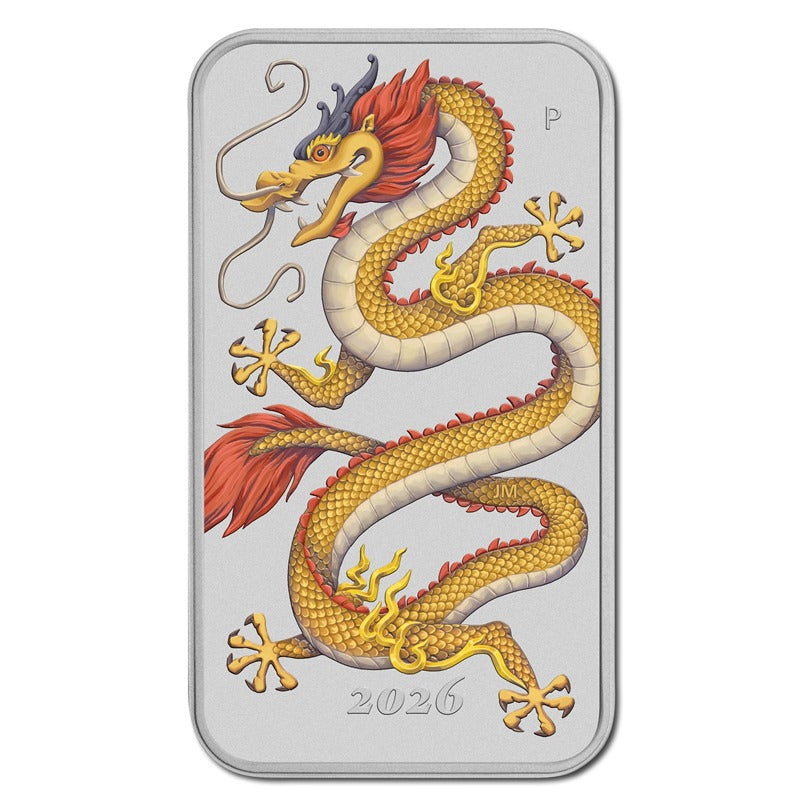 2026 Golden Dragon Rectangular Coloured 1oz Silver