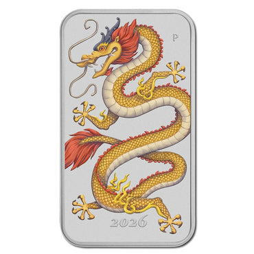 2026 Golden Dragon Rectangular Coloured 1oz Silver