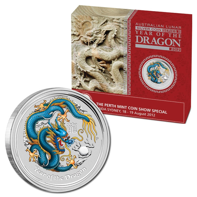 2012 Year of the Dragon Coloured 1oz Silver Proof - Sydney ANDA
