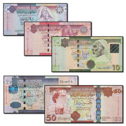 Libya 2008-2011 1-50 Dinars Set of 5 CFU
