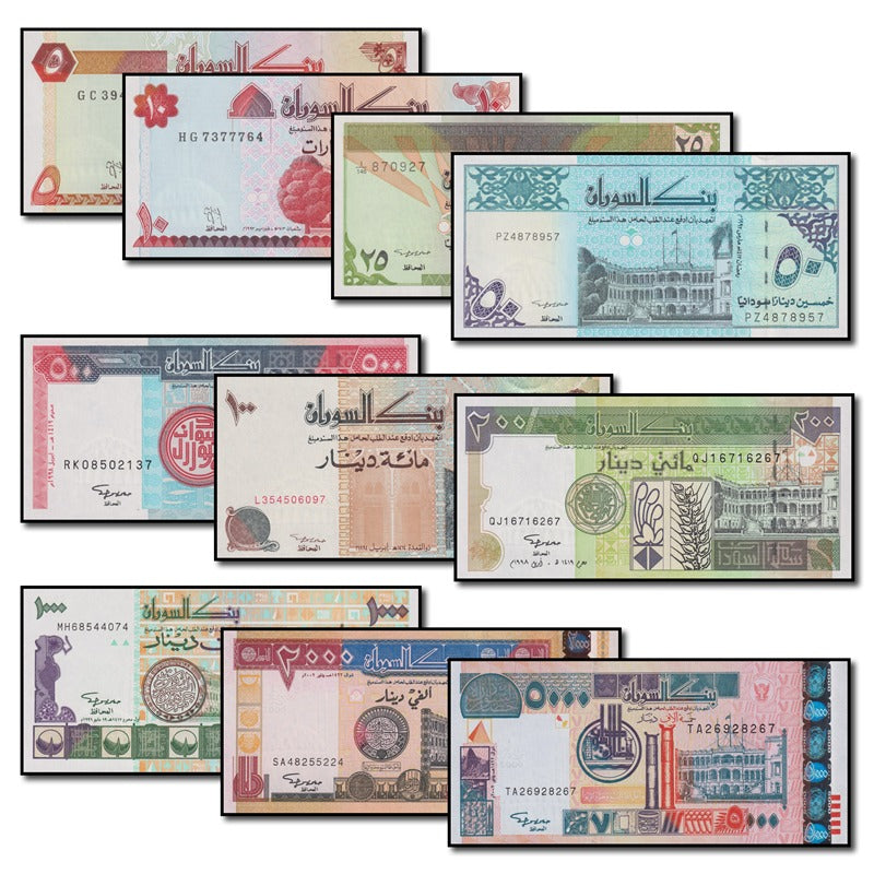 Sudan 1992-2002 5-5000 Dinars Set of 10 CFU