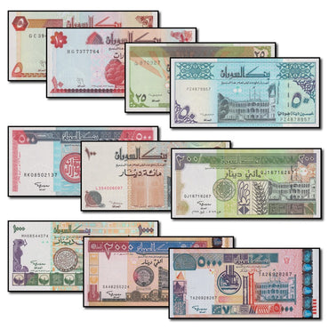 Sudan 1992-2002 5-5000 Dinars Set of 10 CFU