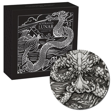 2024 Year of the Dragon 2oz Silver Antiqued