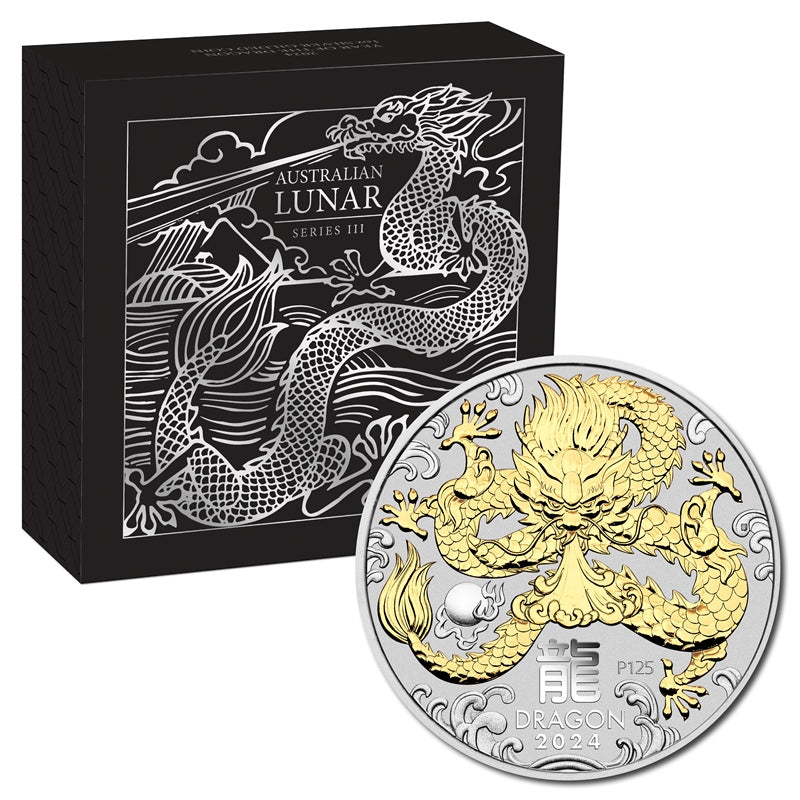 2024 Year Of The Dragon Gilded 1oz Silver