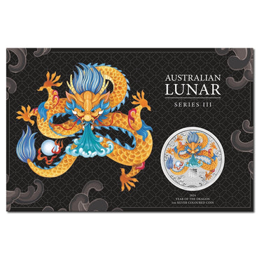2024 Year of the Dragon 1oz Silver Coloured Coin in Card