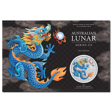 2024 Year of the Dragon 1oz Silver Blue Coloured Coin - Perth Show Special