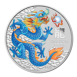 2024 Year of the Dragon 1oz Silver Blue Coloured Coin - Perth Show Special