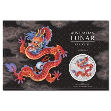 2024 Year of the Dragon 1oz Silver Red Coloured Coin in Card