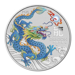 2024 Year of the Dragon 1oz Silver Teal Coloured Coin - ANDA Perth