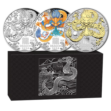 2024 Year of the Dragon 3 Coin Silver Set