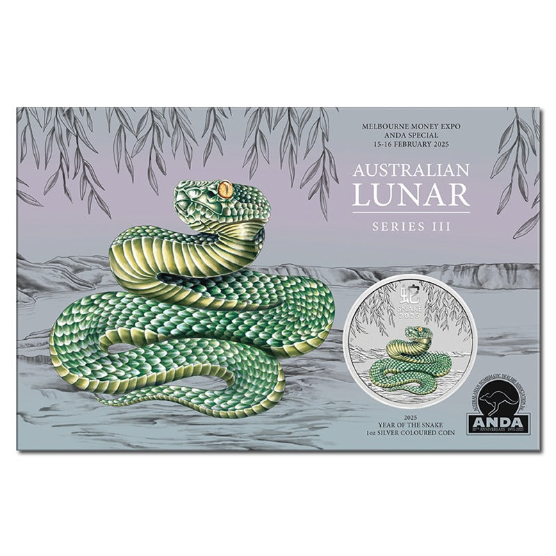 2025 Year of the Snake 1oz Silver Green Coloured Coin - ANDA Melbourne