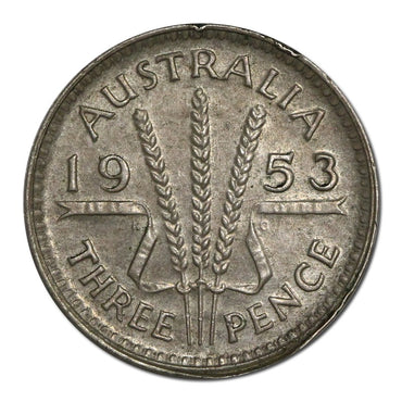 Australia 1953 Threepence Error Full Reverse Brockage