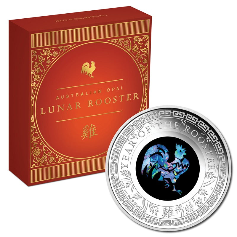 2017 Australian Opal Lunar Rooster 1oz Silver Proof