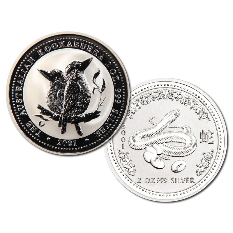 2001 Year of the Snake & Kookaburra 2oz Silver UNC Pair