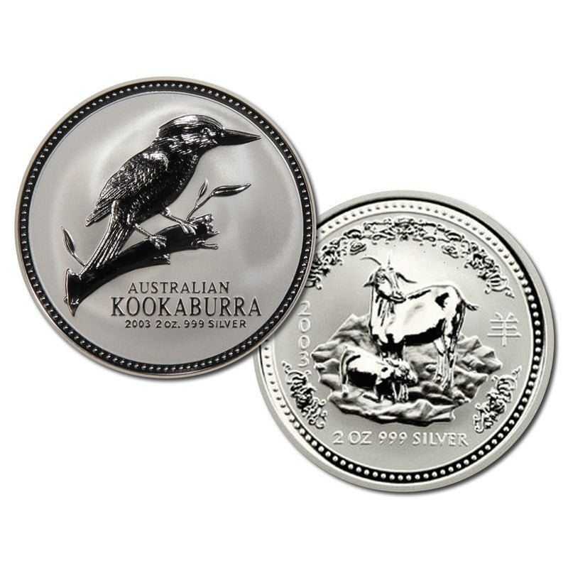 2003 Year of the Goat & Kookaburra 2oz Silver UNC Pair