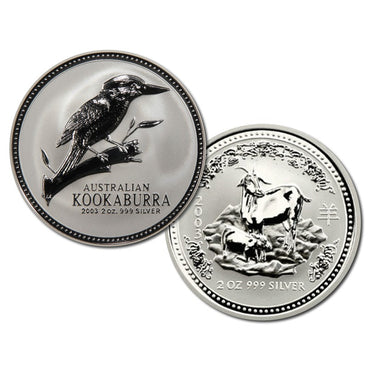 2003 Year of the Goat & Kookaburra 2oz Silver UNC Pair