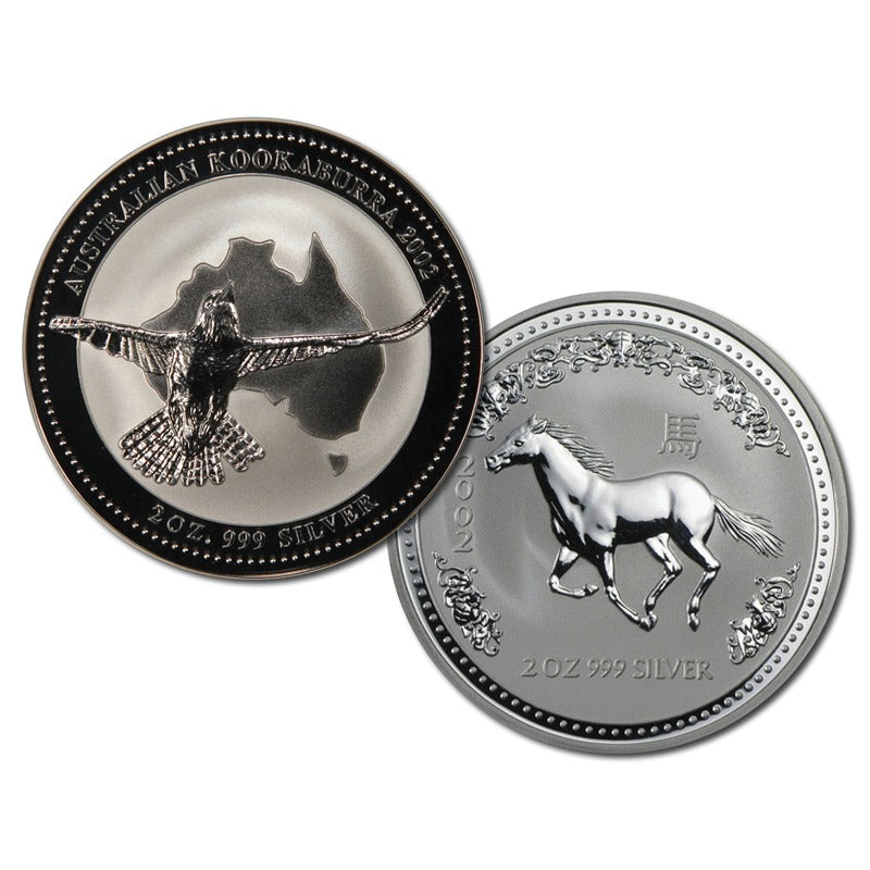 2002 Year of the Horse & Kookaburra 2oz Silver UNC Pair