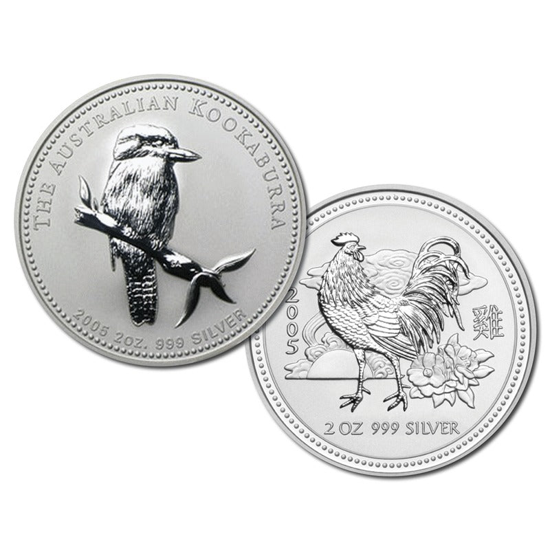 2005 Year of the Rooster & Kookaburra 2oz Silver UNC Pair