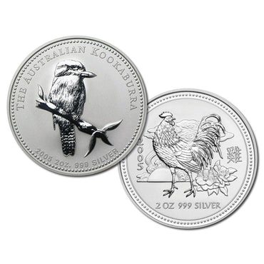 2005 Year of the Rooster & Kookaburra 2oz Silver UNC Pair