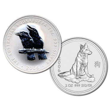 2006 Year of the Dog & Kookaburra 2oz Silver UNC Pair