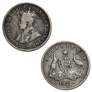 Australia 1922/1 Overdate Threepence Dings/Scratches VG/VG+