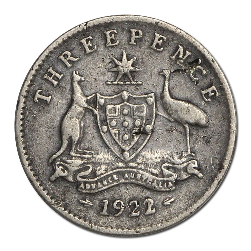 Australia 1922/1 Overdate Threepence Dings/Scratches VG/VG+