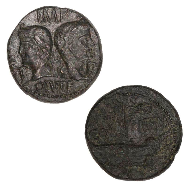 Ancient Rome, Augustus with Agrippa 27BC-14AD Bronze Dupondius