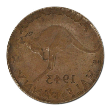 Australia 1943 I Halfpenny Error Full Reverse Brockage