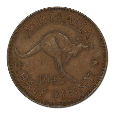 Australia 1943 I Halfpenny Error Full Reverse Brockage