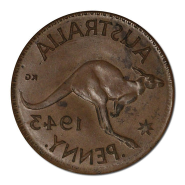 Australia 1943 I Penny Error Full Reverse Brockage