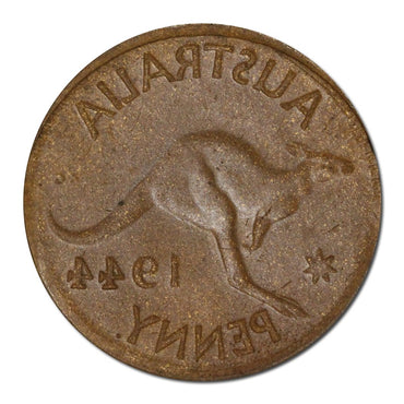 Australia 1944Y. Perth Penny Error Full Reverse Brockage