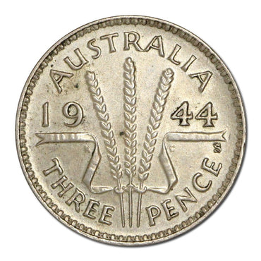 Australia 1944 S Threepence Error Full Reverse Brockage