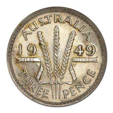 Australia 1949 Threepence Error 80% Reverse Brockage