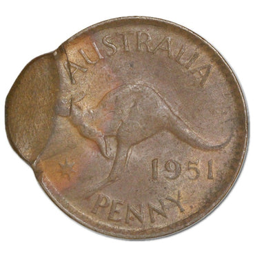 Australia 1951 Y. Perth Penny Error Double Struck Obverse