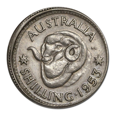 Australia 1953 Shilling Error 5% Mistrike High Rim VF