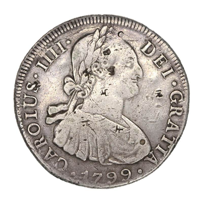 Bolivia 1799 P.P Charles IIII Silver 8 Reales Chopmarks