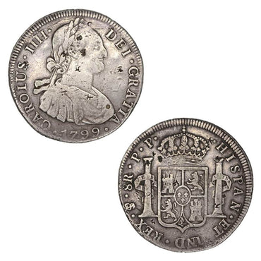 Bolivia 1799 P.P Charles IIII Silver 8 Reales Chopmarks