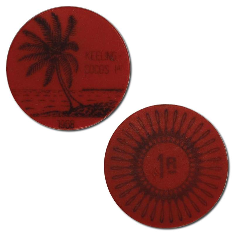 Keeling Cocos Islands 1968 1 Rupee Red Plastic Token UNC