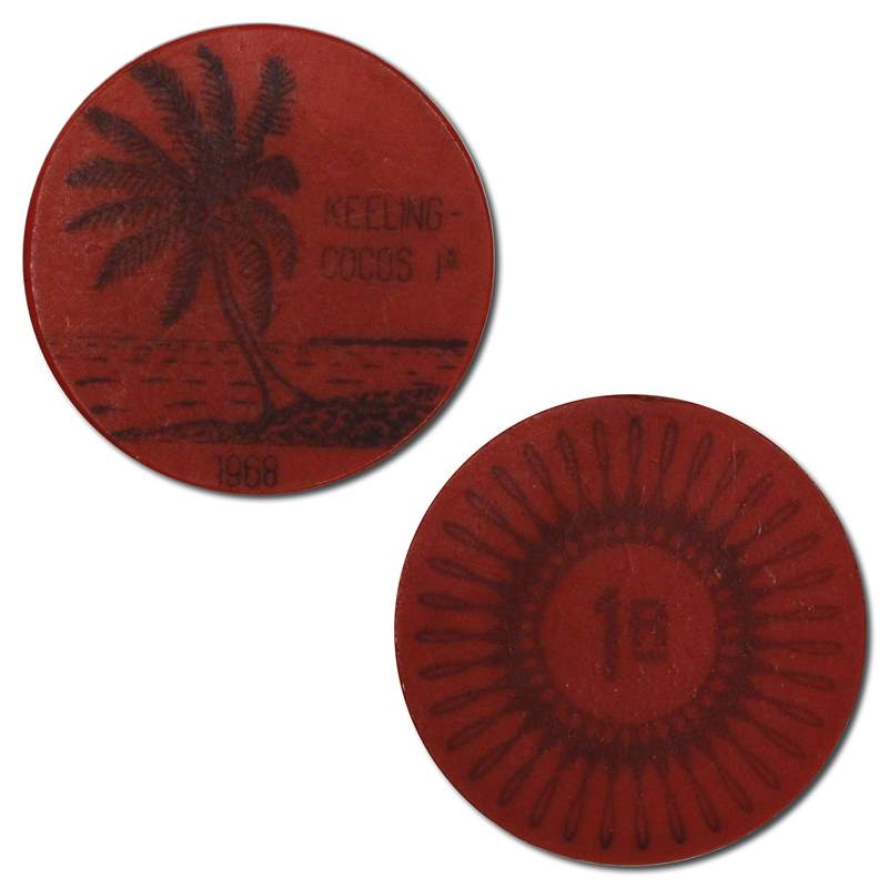 Keeling Cocos Islands 1968 1 Rupee Red Plastic Token UNC