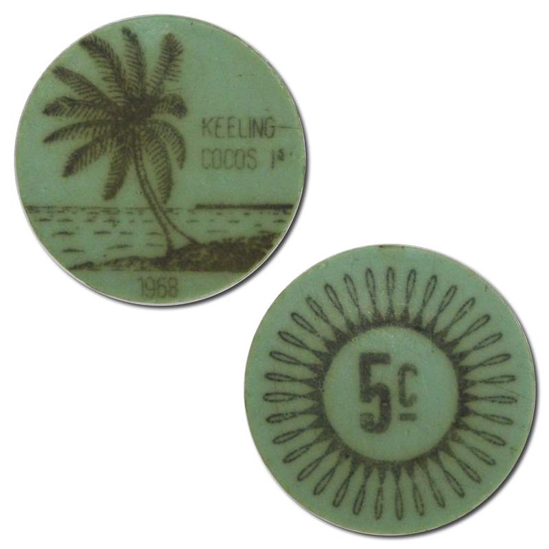 Keeling Cocos Islands 1968 5 Cents Aqua Plastic Token nUNC