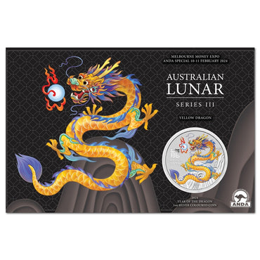 2024 Year of the Dragon 1oz Silver Yellow Coloured Coin - ANDA Melbourne
