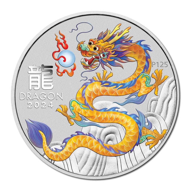2024 Year of the Dragon 1oz Silver Yellow Coloured Coin - ANDA Melbourne