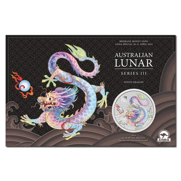 2024 Year of the Dragon 1oz Silver White Coloured Coin - ANDA Brisbane