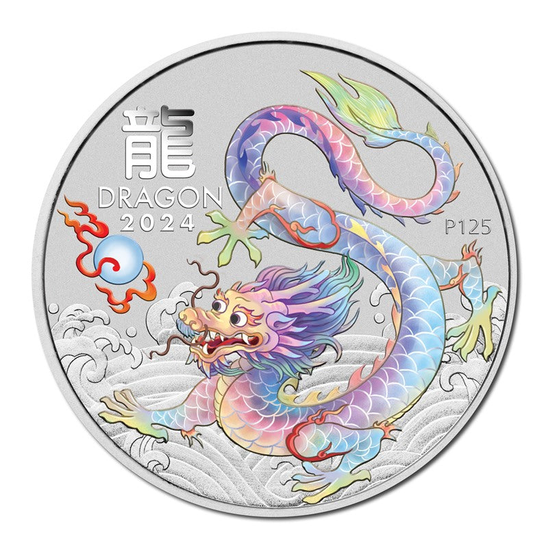 2024 Year of the Dragon 1oz Silver White Coloured Coin - ANDA Brisbane