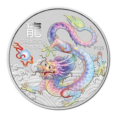 2024 Year of the Dragon 1oz Silver White Coloured Coin - ANDA Brisbane