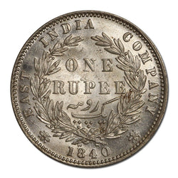 East India Company 1840 Silver Rupee Lustrous UNC