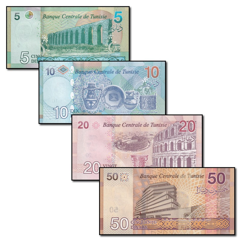 Tunisia 2017-2022 5-50 Dinars P.97-100 Complete Set of 4