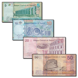 Tunisia 2017-2022 5-50 Dinars P.97-100 Complete Set of 4