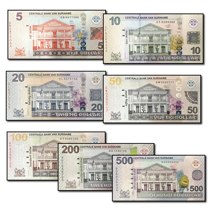 Suriname 2012-2024 5-500 Dollars P.162-166b CFU Set of 7